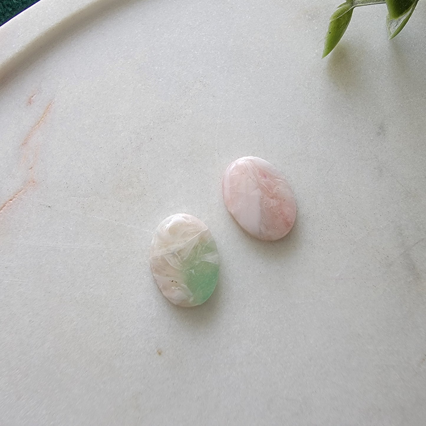 Oval Studs in Mossy Stone