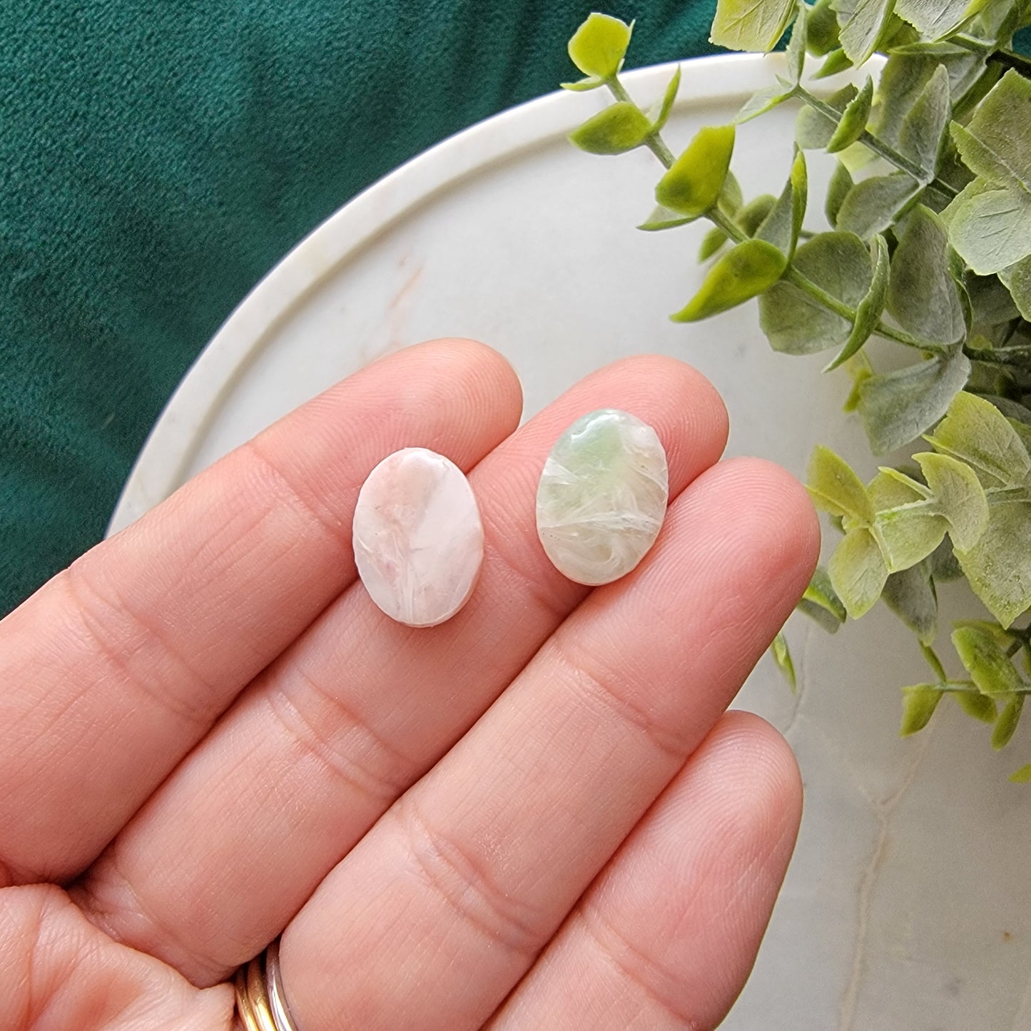 Oval Studs in Mossy Stone
