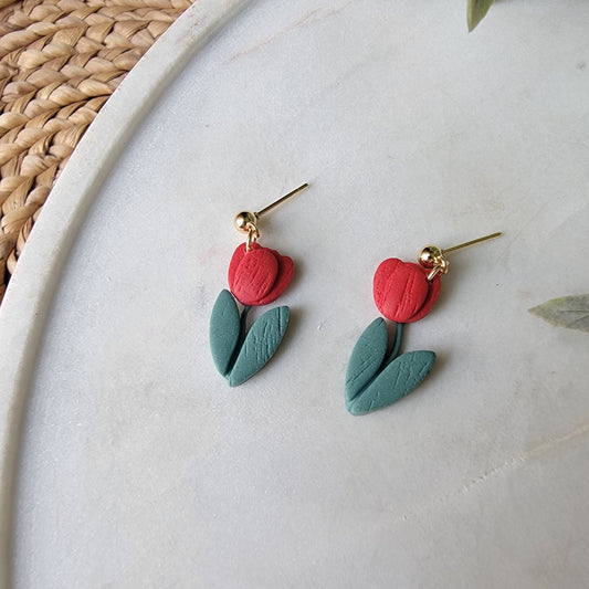 Red Tulip Earrings