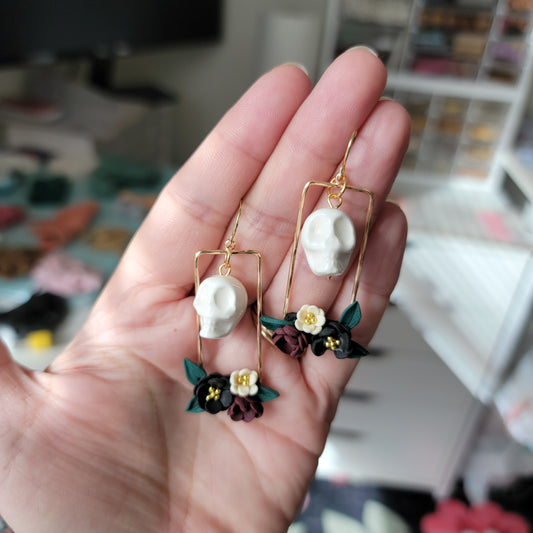 Floral Skull Earrings