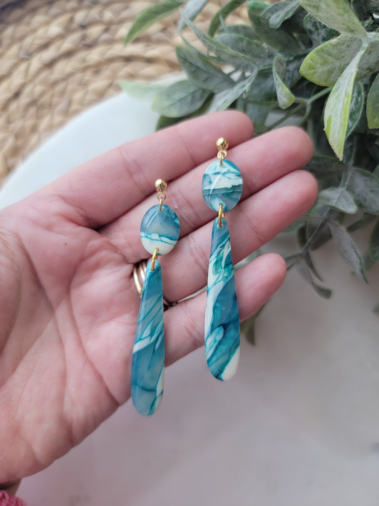 Teal Stone Long Drops