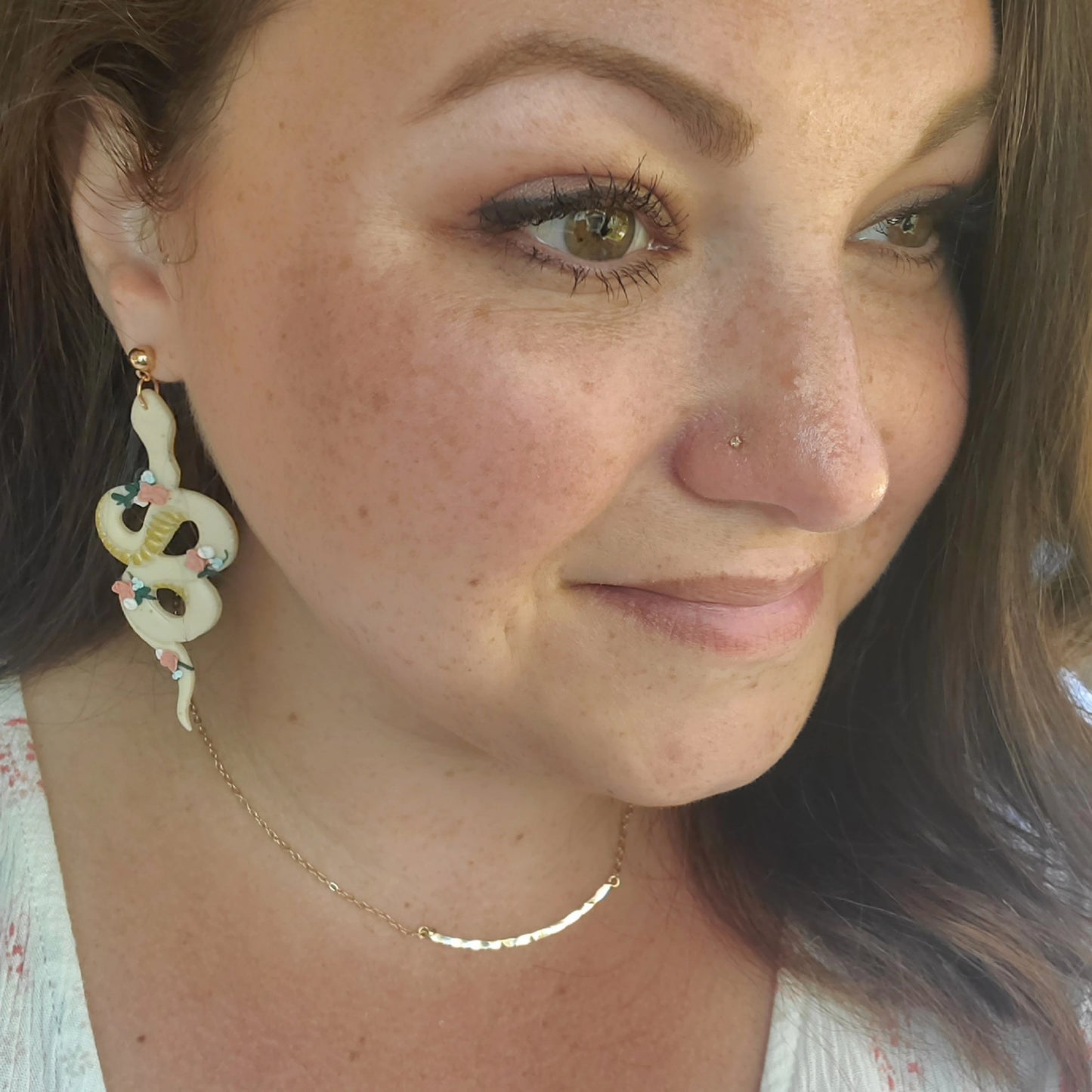 Green Floral Snake Earrings