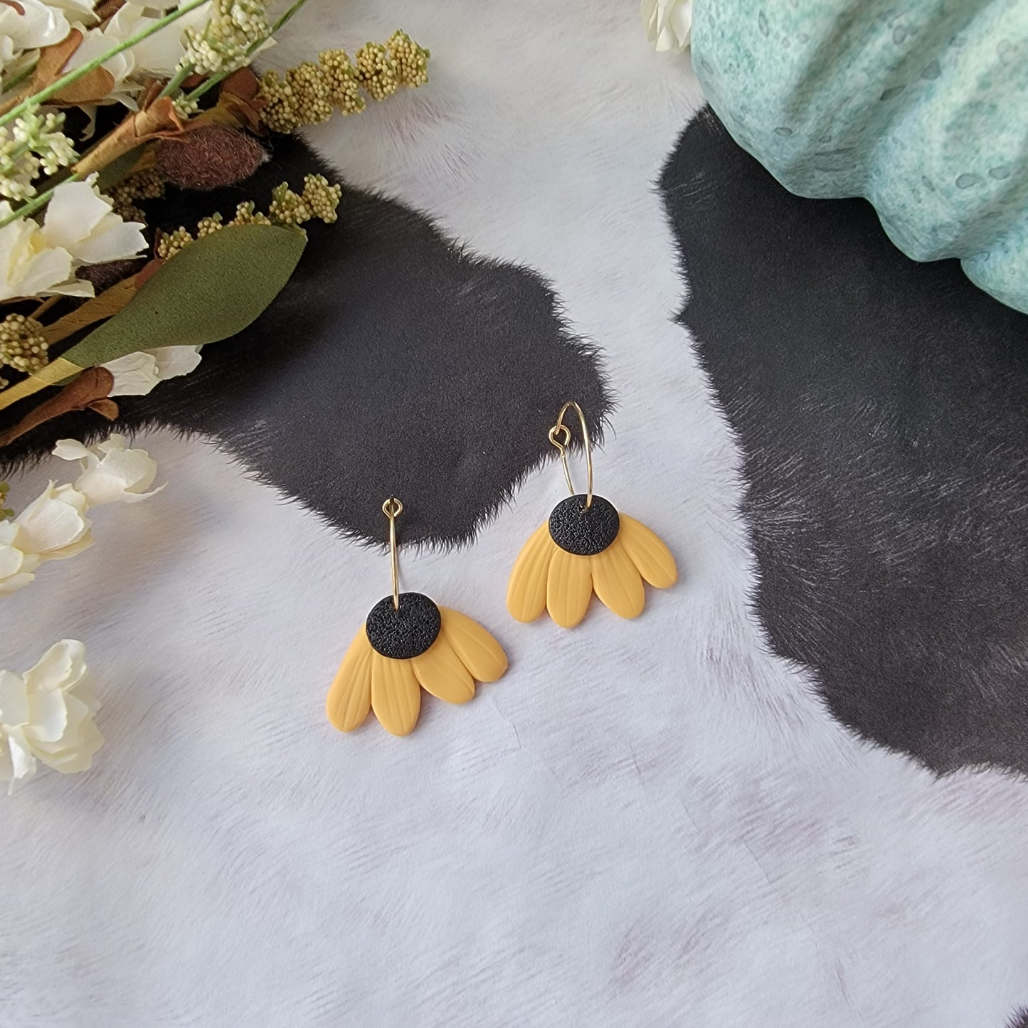 Black Eyed Susan Hoop Earrings