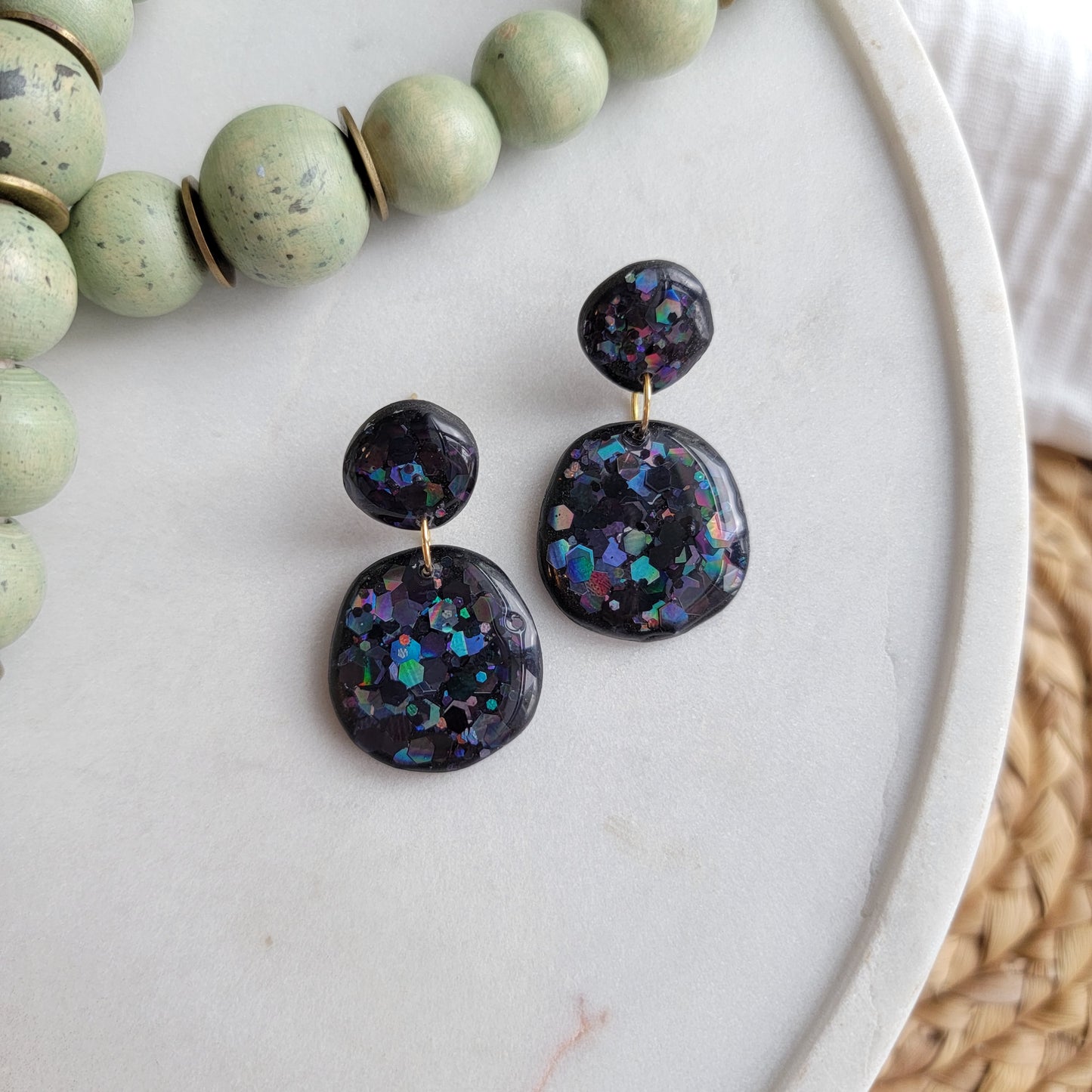 Bri Earrings in Black Glitter