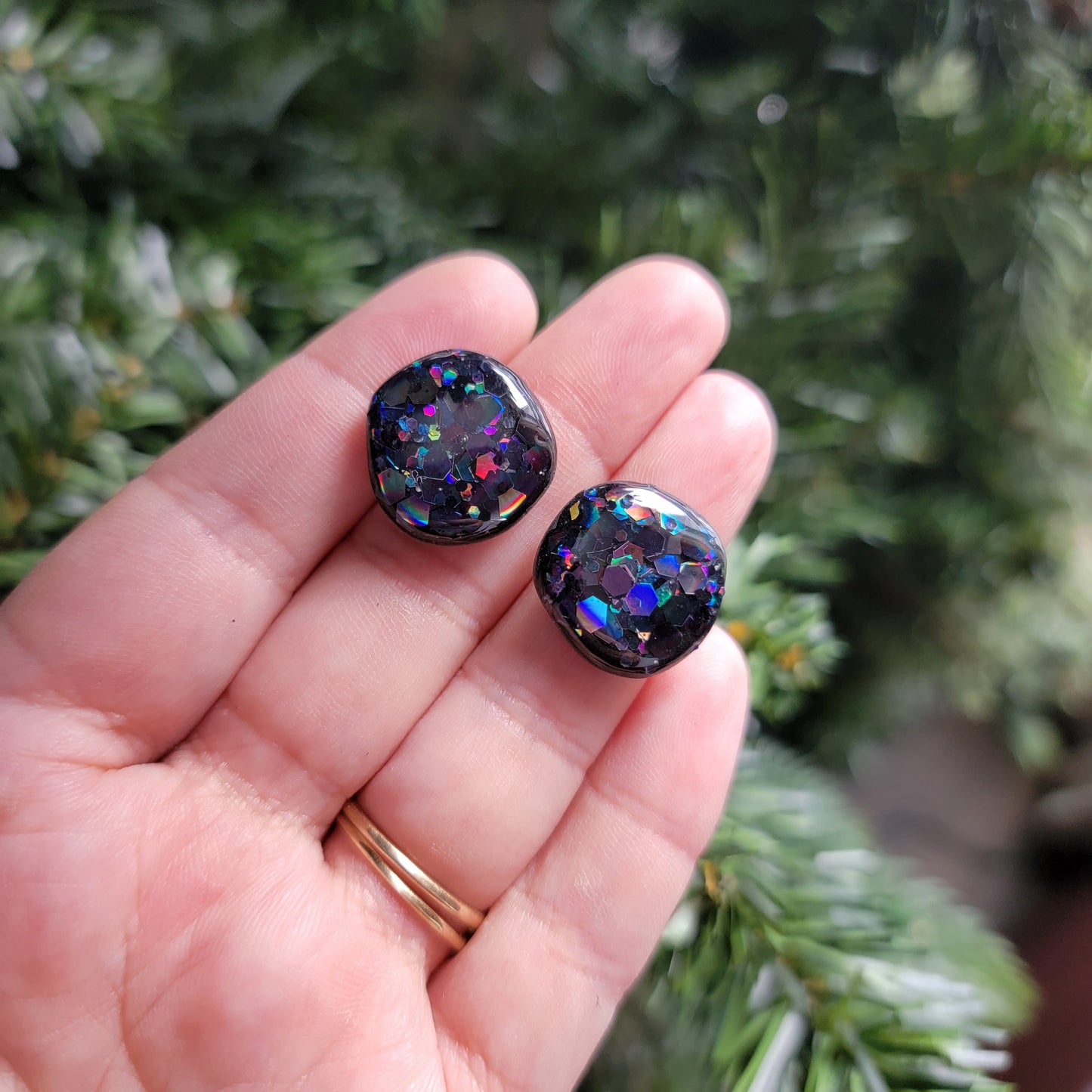 Mini Rae Studs in Black Glitter