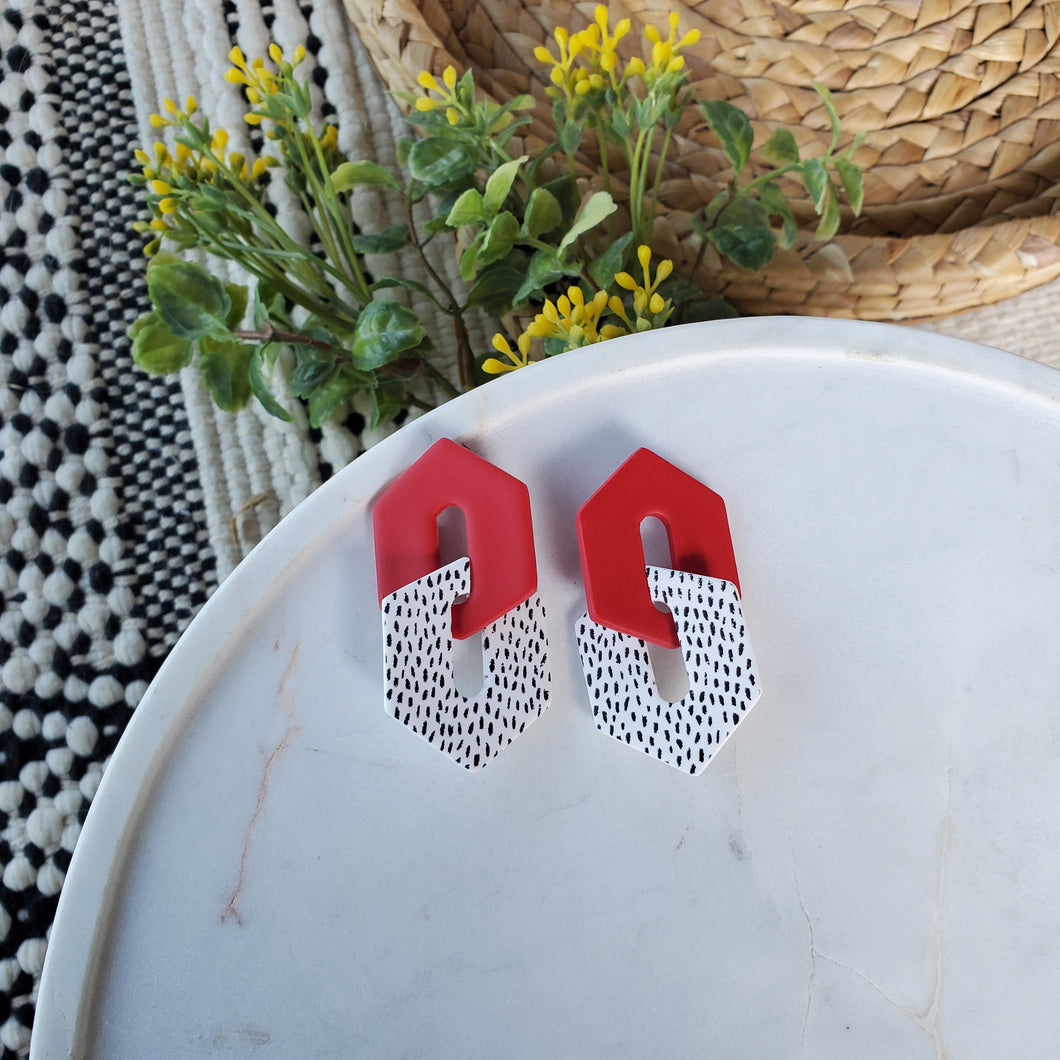 Link Earrings in Bold Red Polkadot