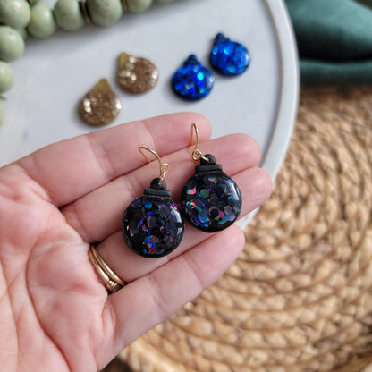 Black Glitter Ornament Earrings