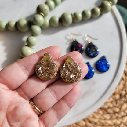 Gold Glitter Ornament Earrings