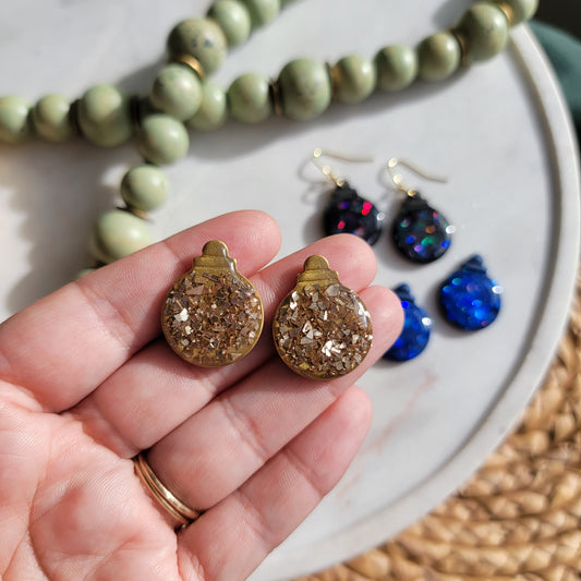 Gold Glitter Ornament Earrings