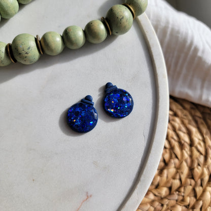 Blue Glitter Ornament Earrings