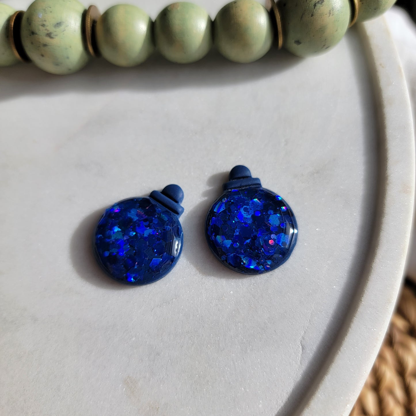 Blue Glitter Ornament Earrings