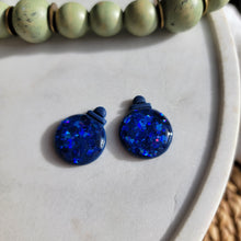 Load image into Gallery viewer, Blue Glitter Ornament Earrings
