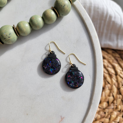 Black Glitter Ornament Earrings