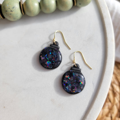 Black Glitter Ornament Earrings