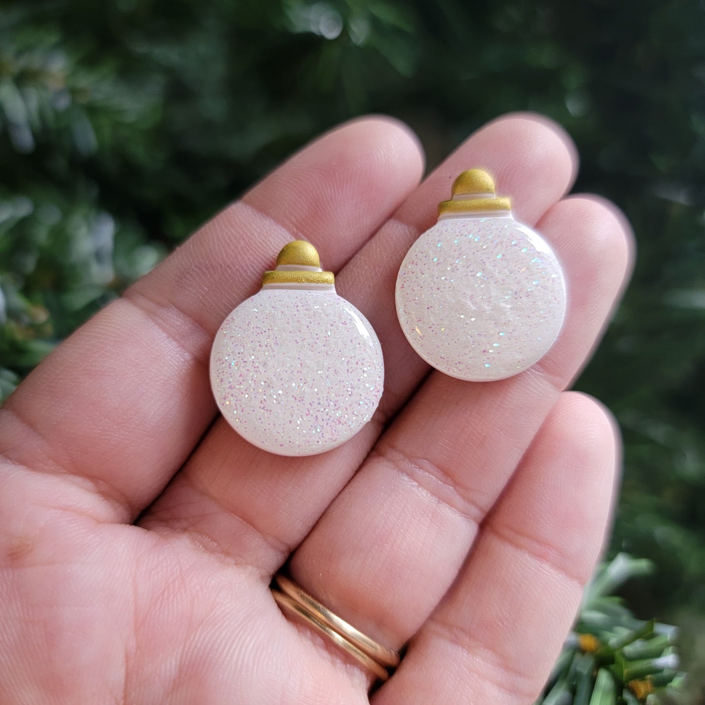 White Glitter Ornament Earrings