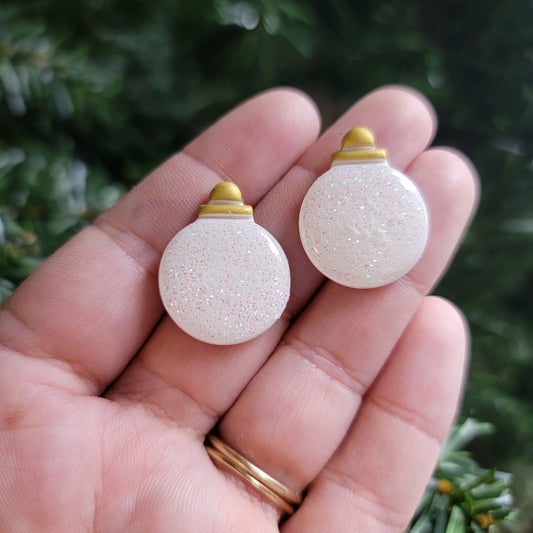 White Glitter Ornament Earrings