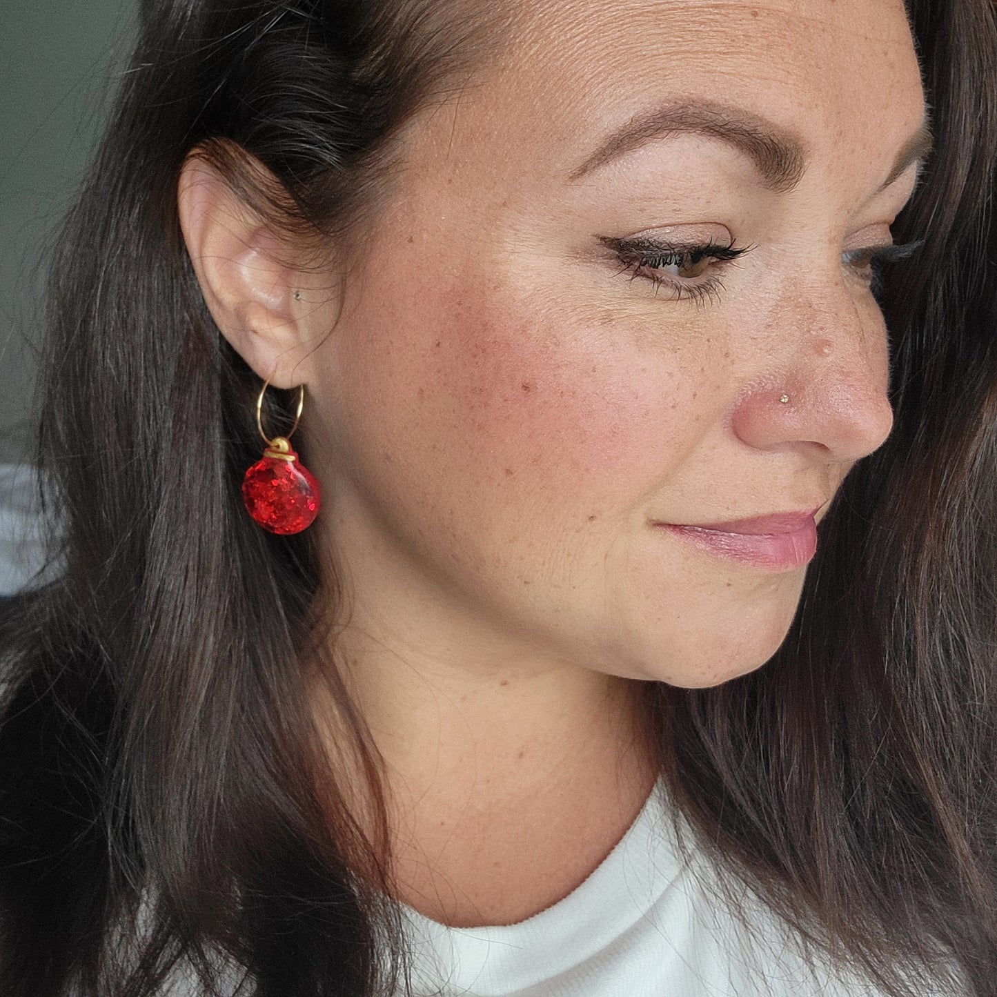 Red Glitter Ornament Earrings