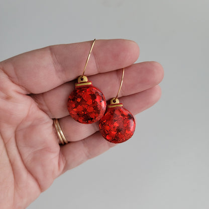 Red Glitter Ornament Earrings