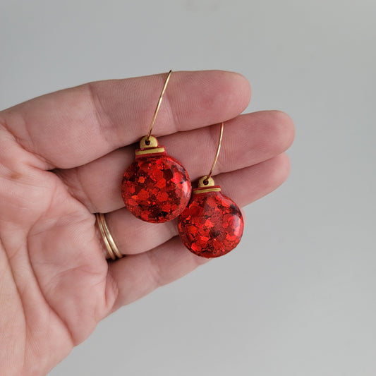 Red Glitter Ornament Earrings
