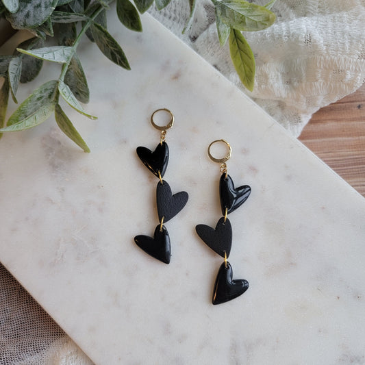 Long Triple Black Heart Dangles