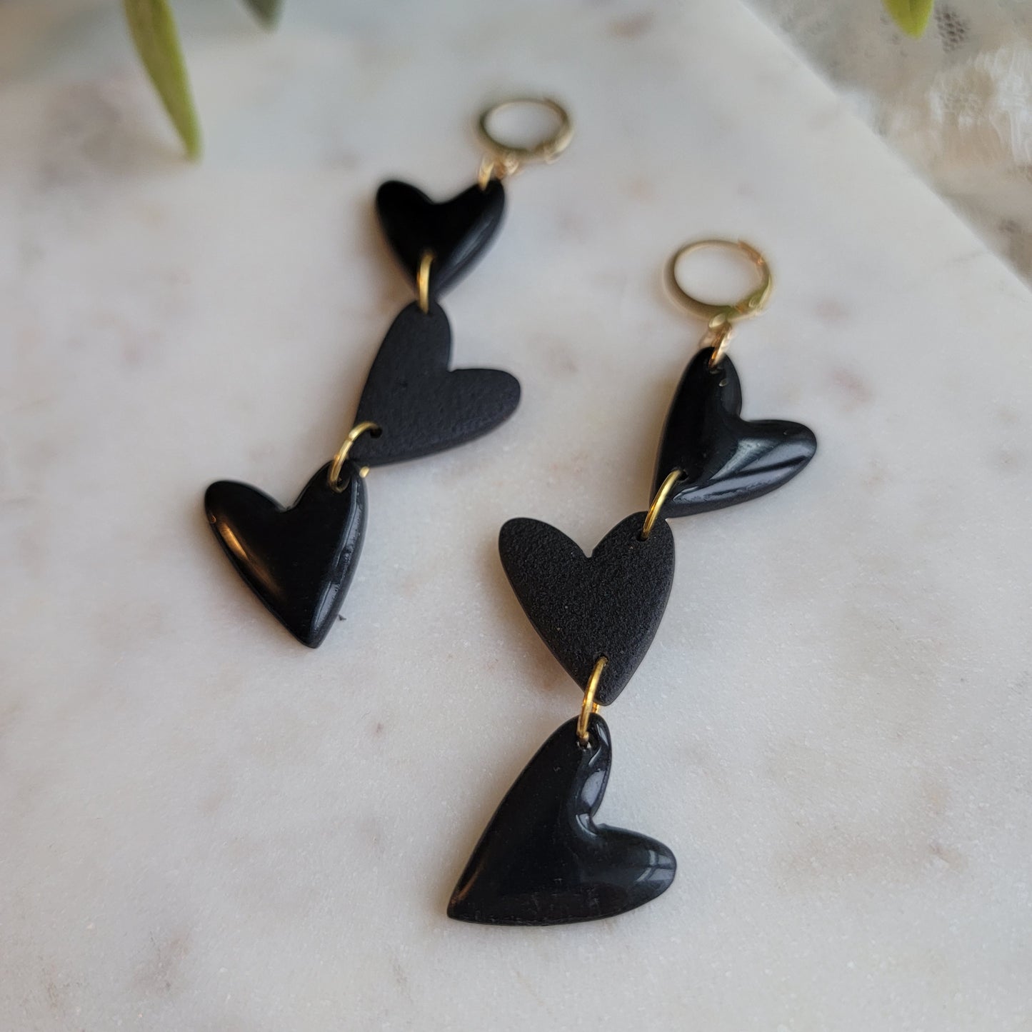 Long Triple Black Heart Dangles