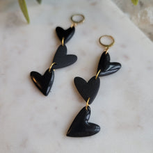 Load image into Gallery viewer, Long Triple Black Heart Dangles
