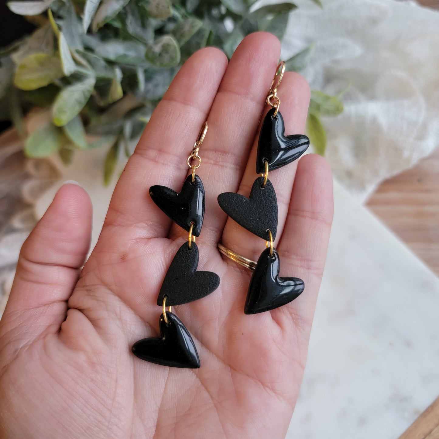 Long Triple Black Heart Dangles