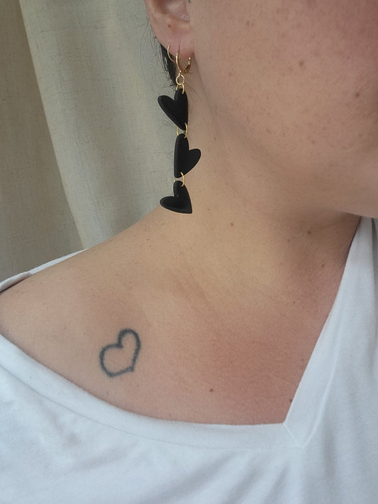Long Triple Black Heart Dangles