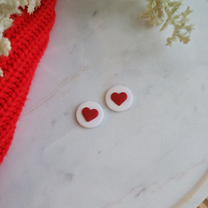 Red and White Heart Studs