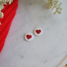 Load image into Gallery viewer, Red and White Heart Studs
