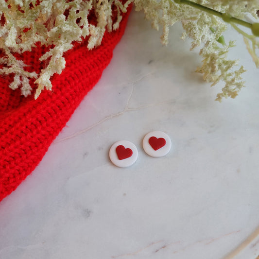 Red and White Heart Studs