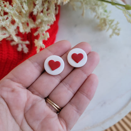 Red and White Heart Studs