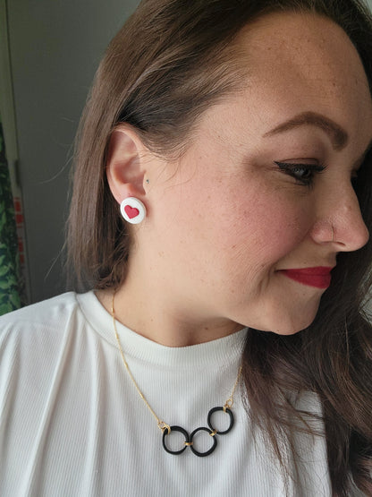 Red and White Heart Studs