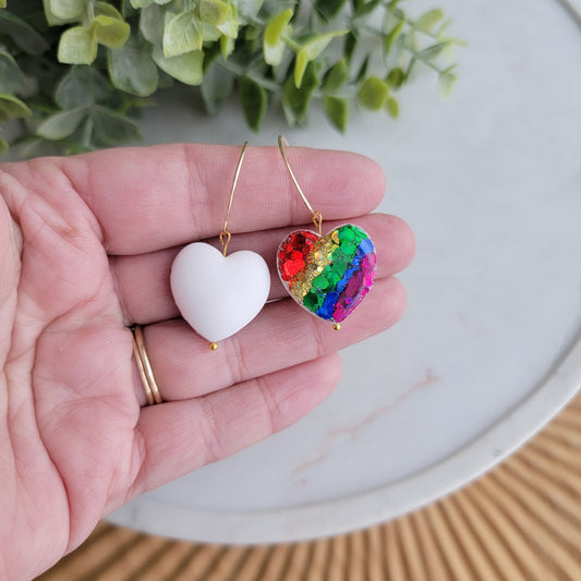 Double Sided Rainbow Glitter Heart Earrings