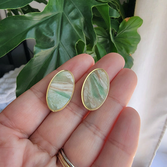 Gold Rimmed Studs in Mossy Stone