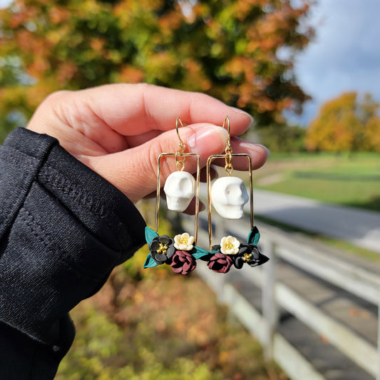 Floral Skull Earrings