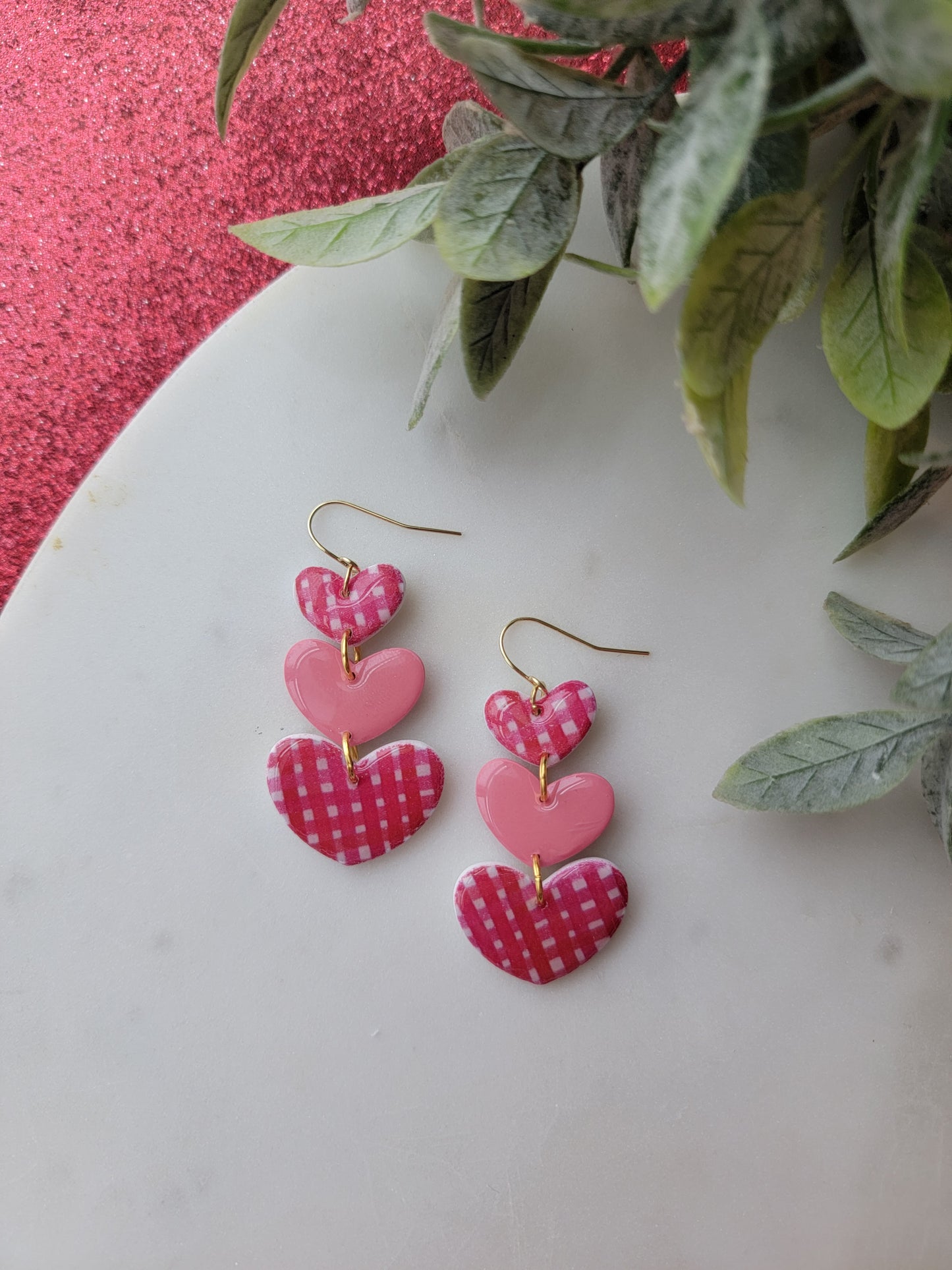 Plaid Heart Stack Earrings