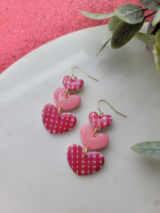 Plaid Heart Stack Earrings