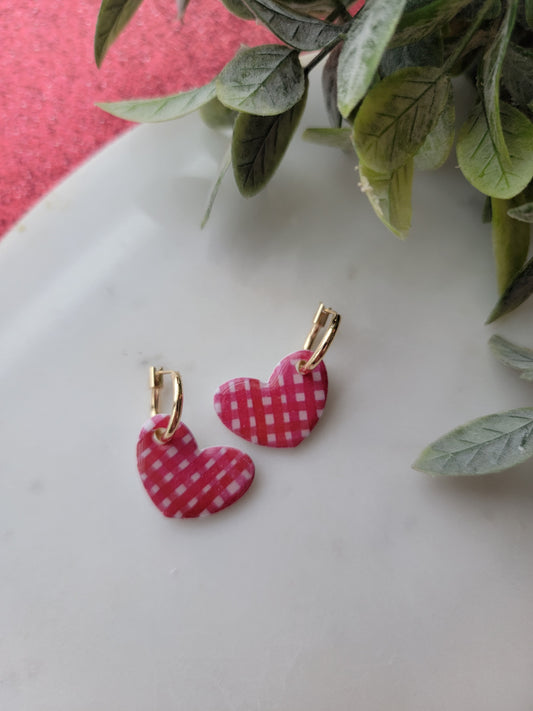 Plaid Heart Charm Earrings