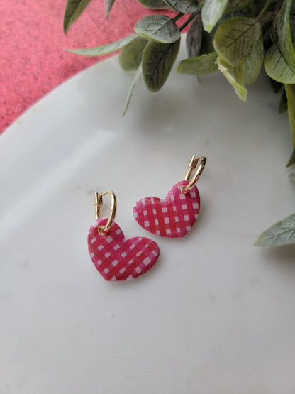 Plaid Heart Charm Earrings