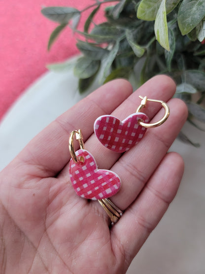 Plaid Heart Charm Earrings