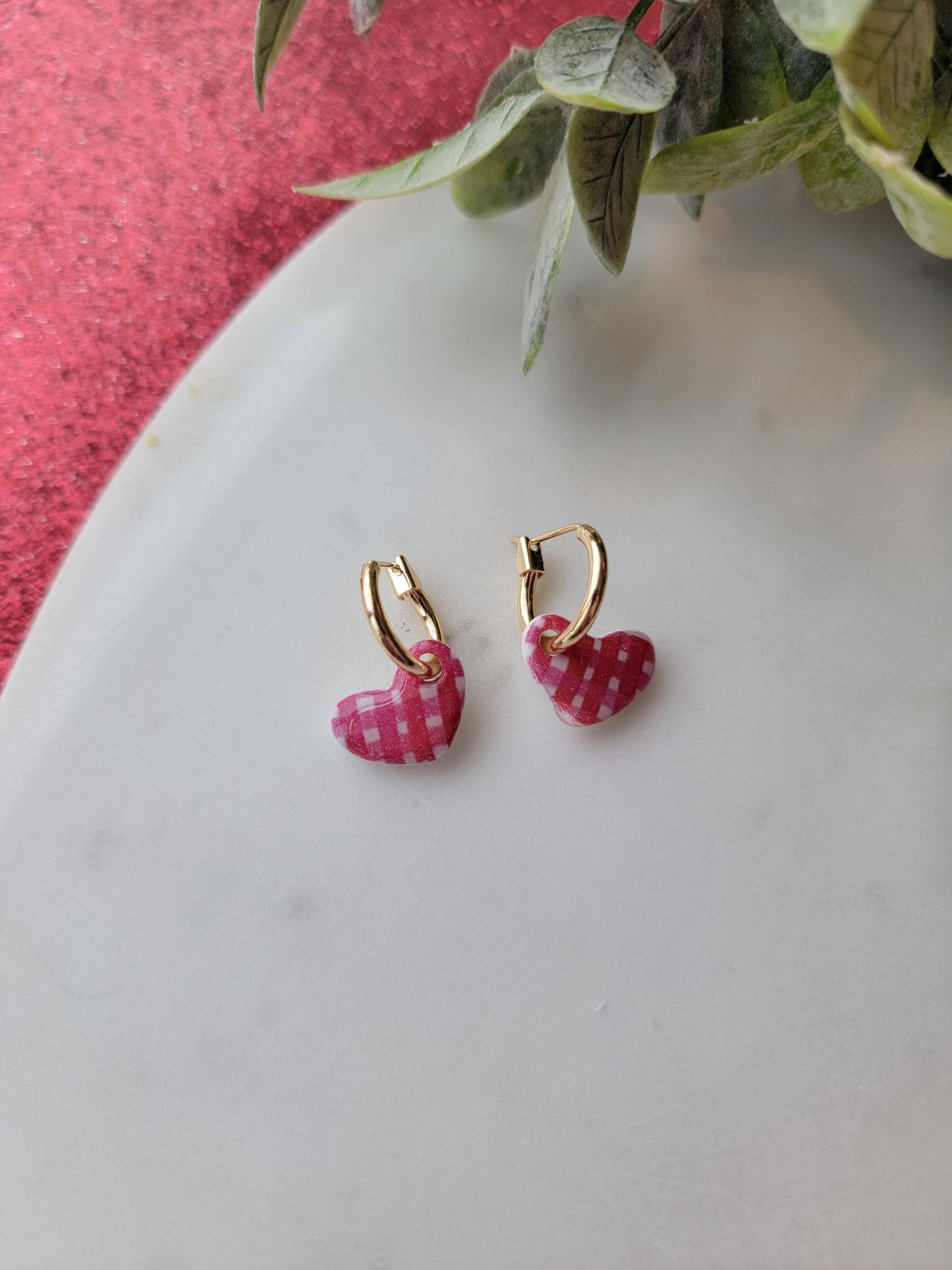 Plaid Heart Charm Earrings