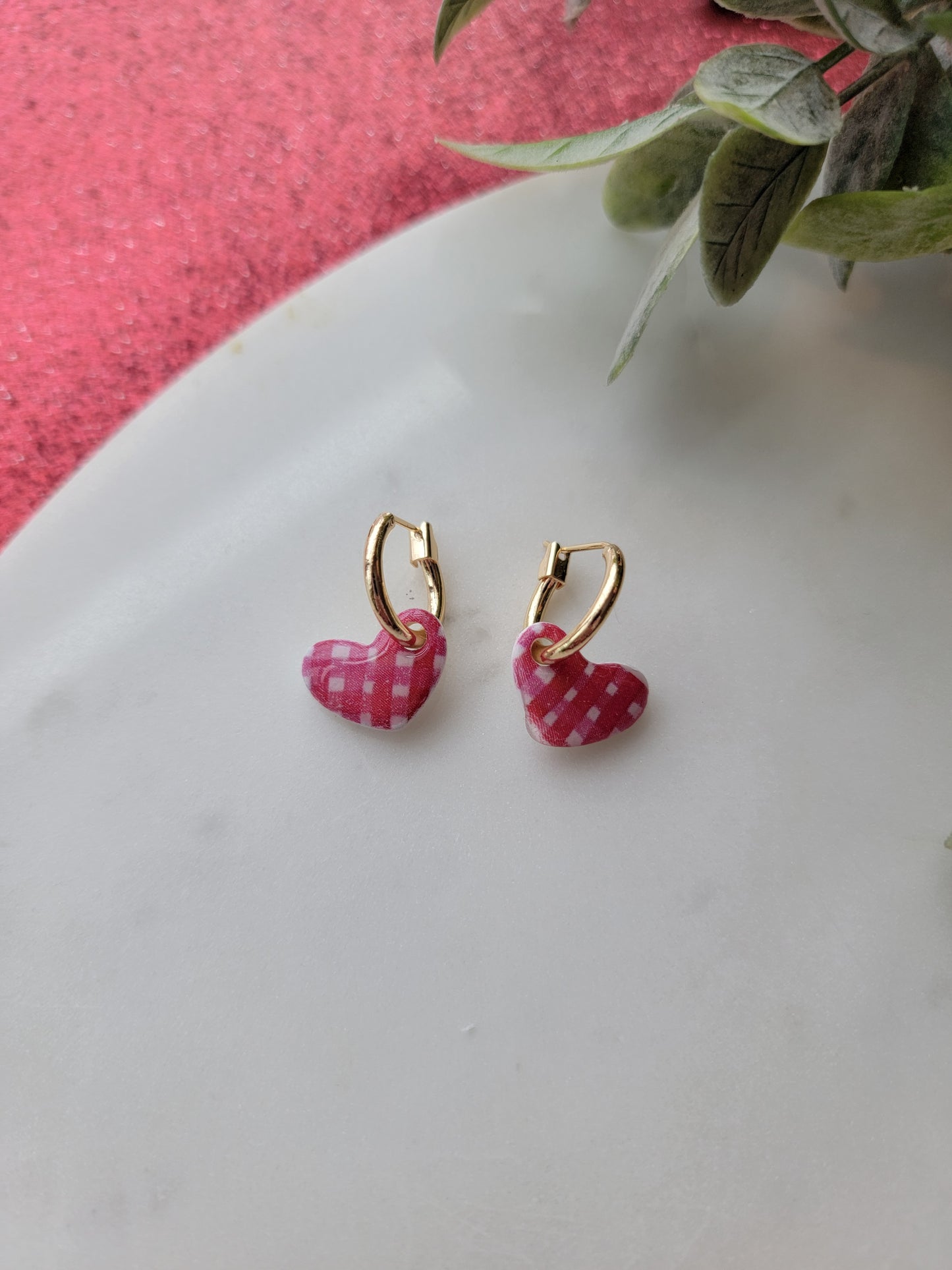 Plaid Heart Charm Earrings