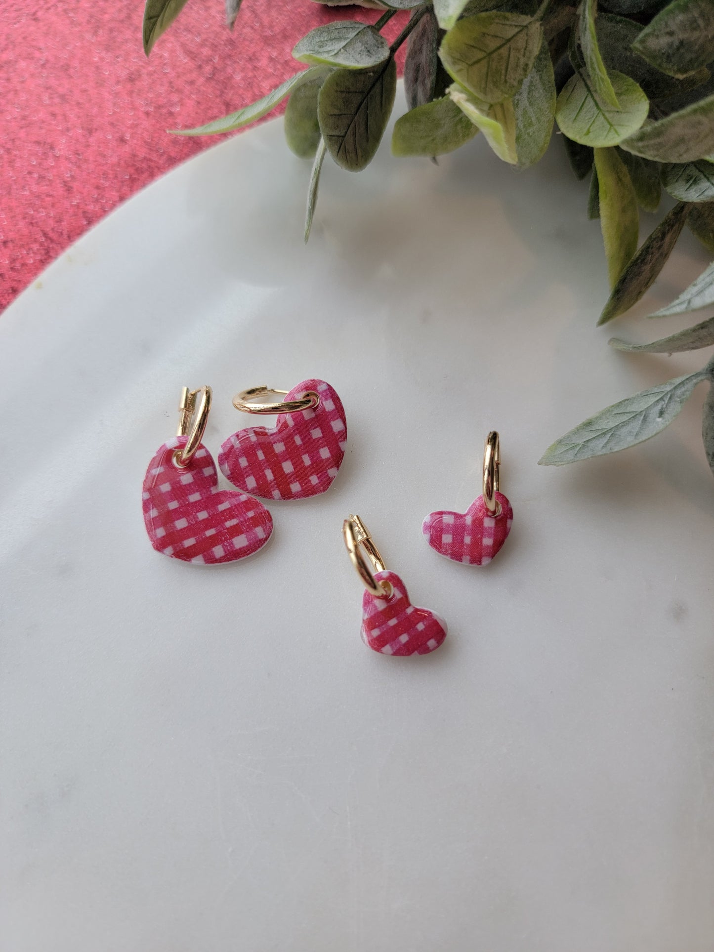 Plaid Heart Charm Earrings