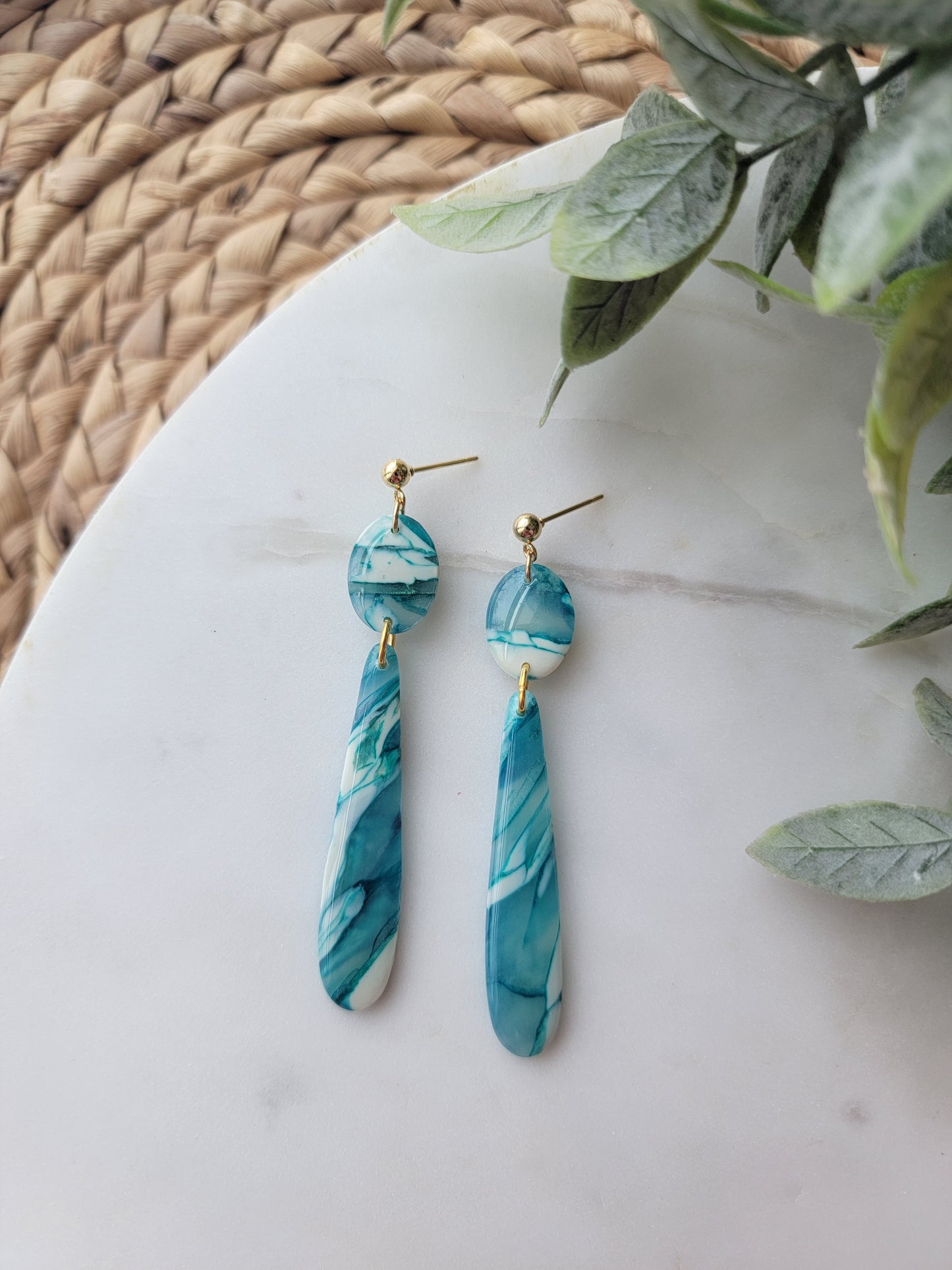 Teal Stone Long Drops