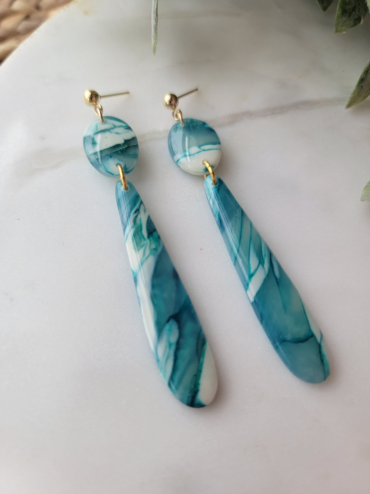 Teal Stone Long Drops