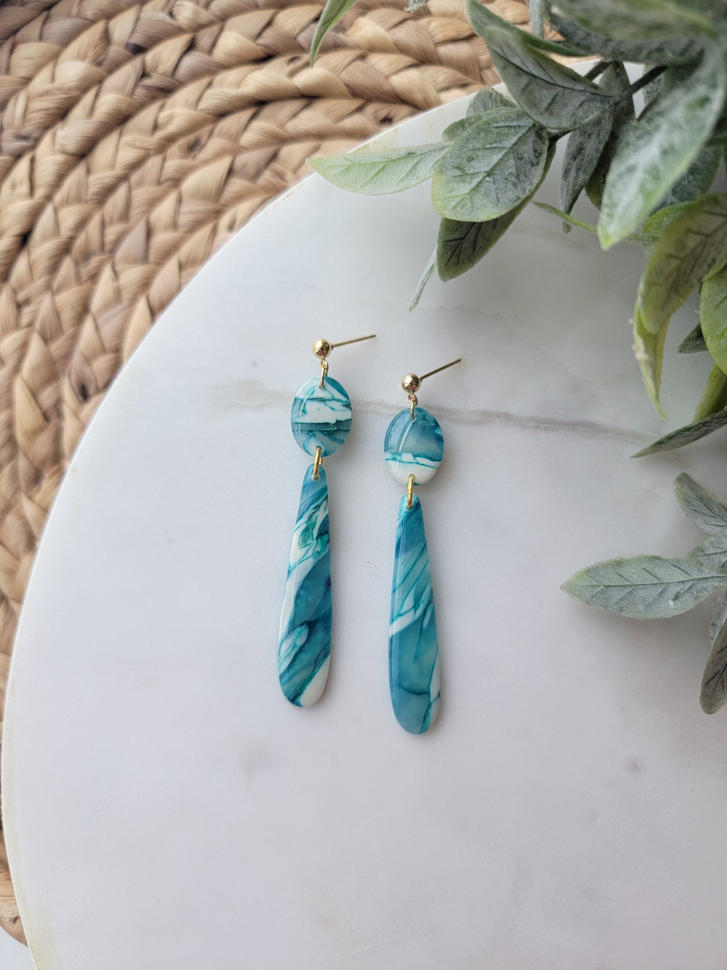 Teal Stone Long Drops