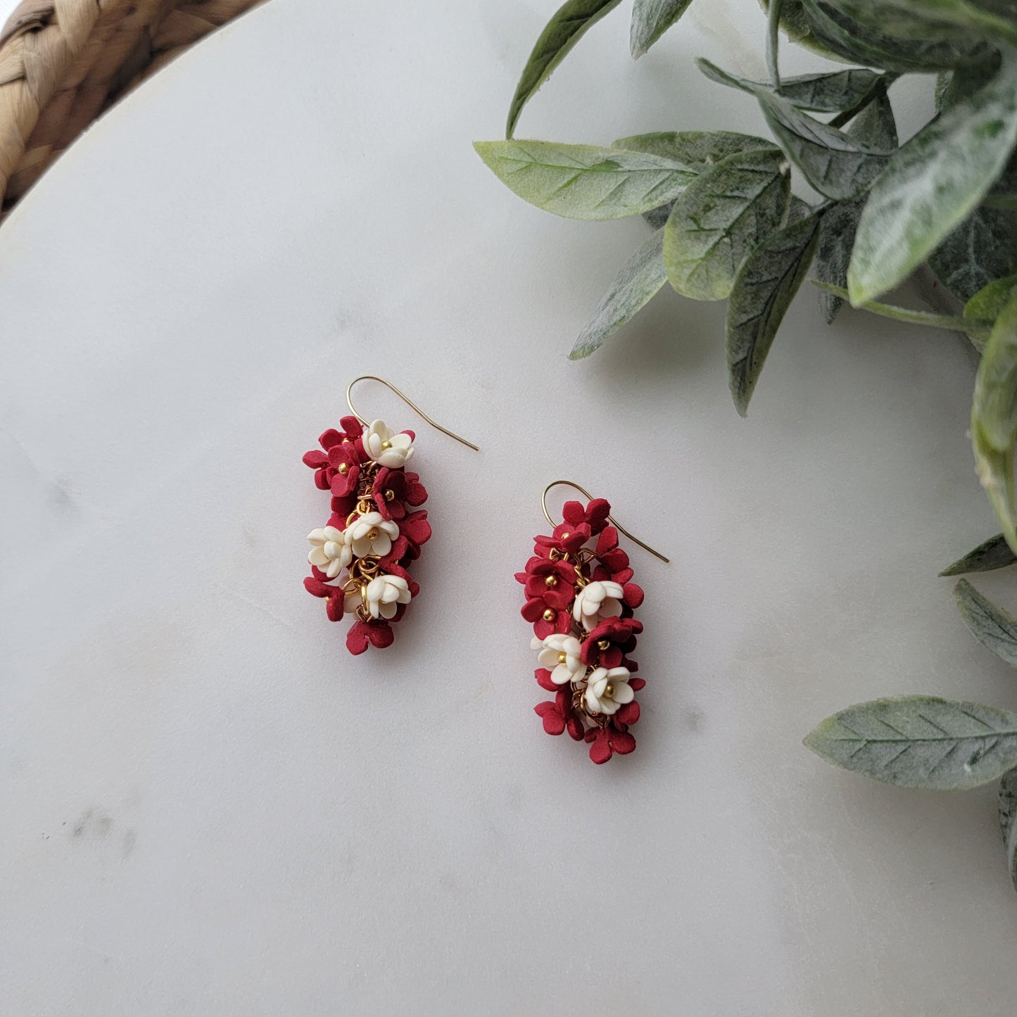 Red and White Flower Bunch Earrings