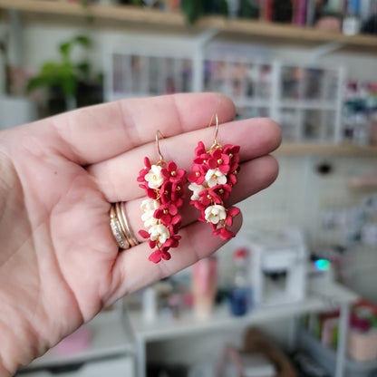 Red and White Flower Bunch Earrings
