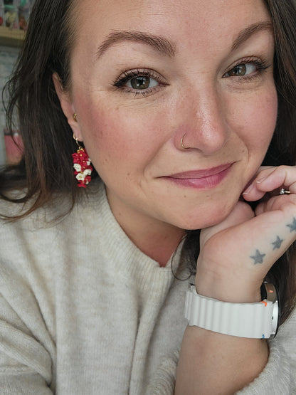 Red and White Flower Bunch Earrings